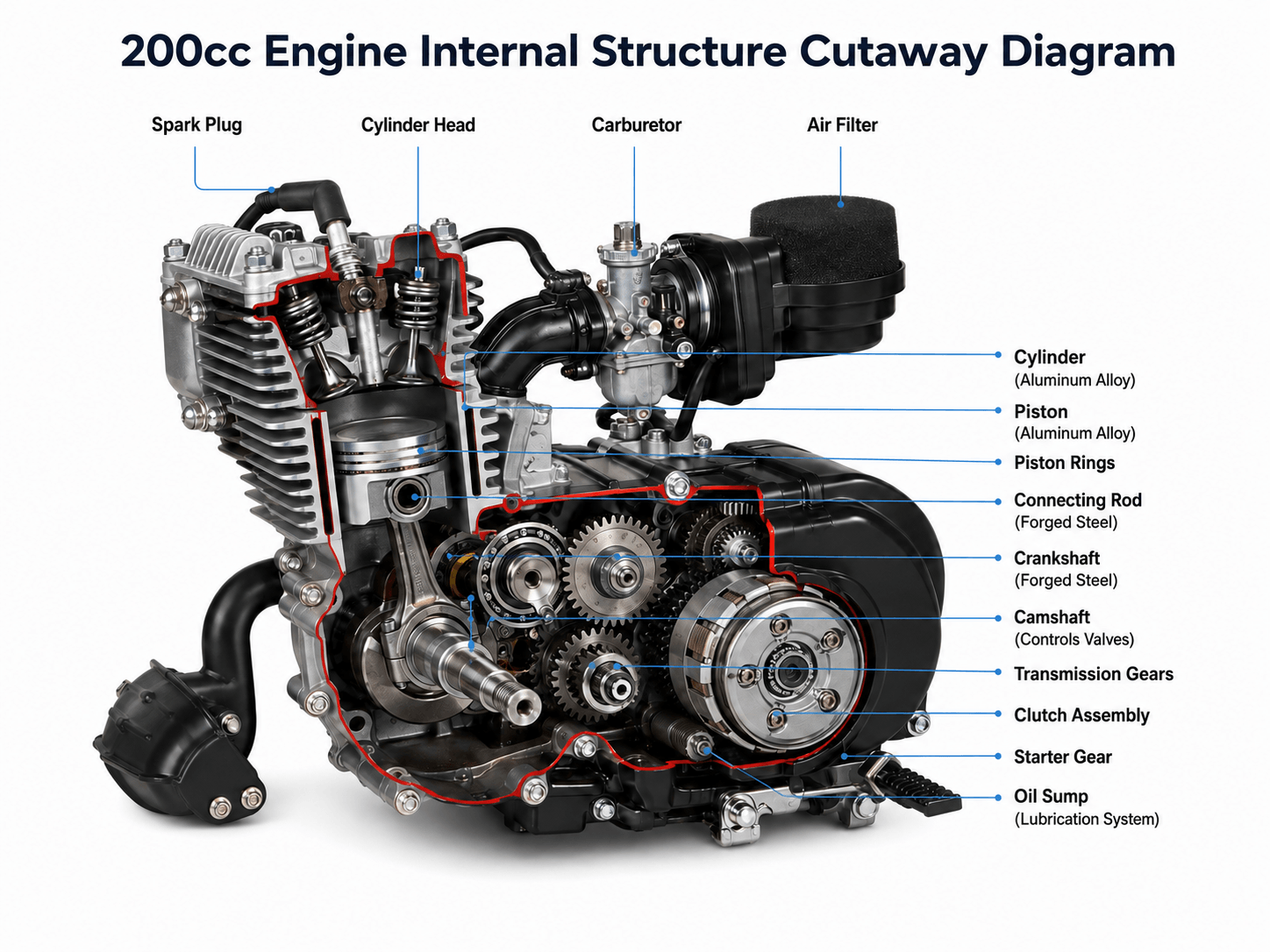 200cc gasoline engine structure diagram