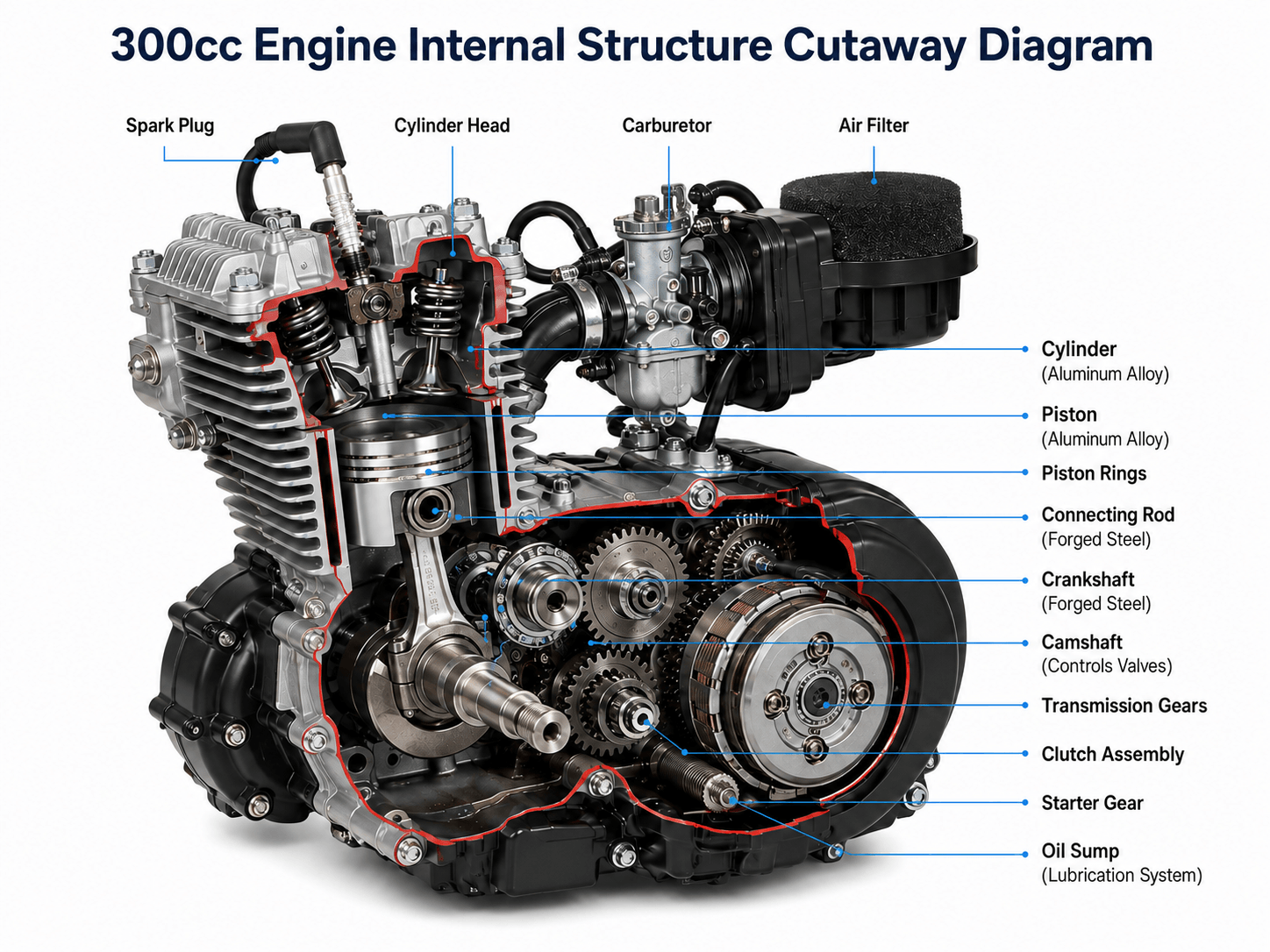 300cc gasoline engine structure diagram