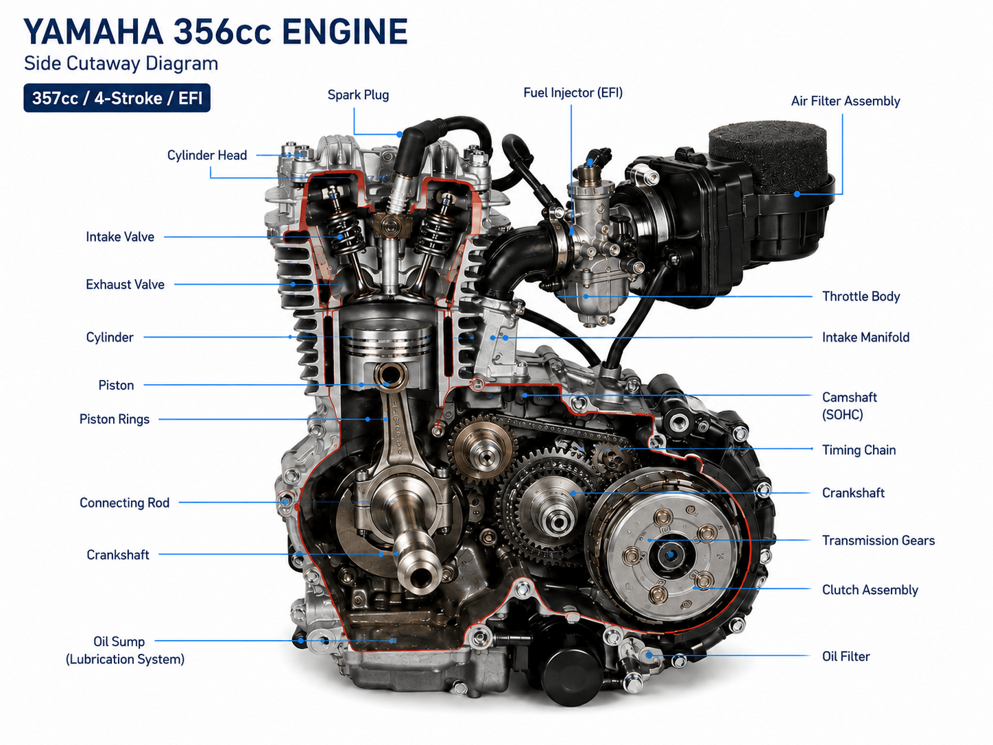 356cc Yamaha gasoline engine structure diagram